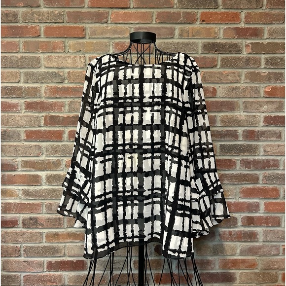 Isaac Mizrahi IMNYC Black, White & Gray Long Sleeve Blouse Size Large - Picture 1 of 8